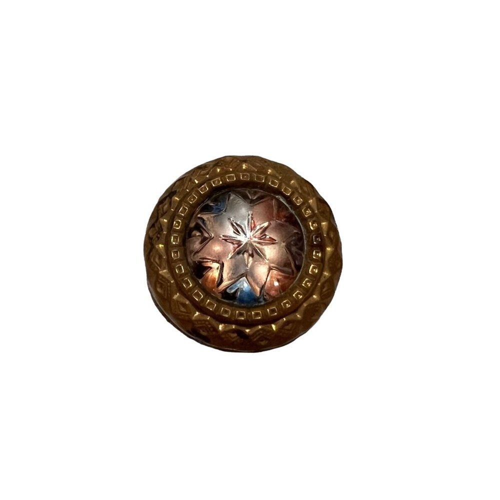 Circular Vintage Brooch Pin Jewelry Unsigned Amber Blue Bronze